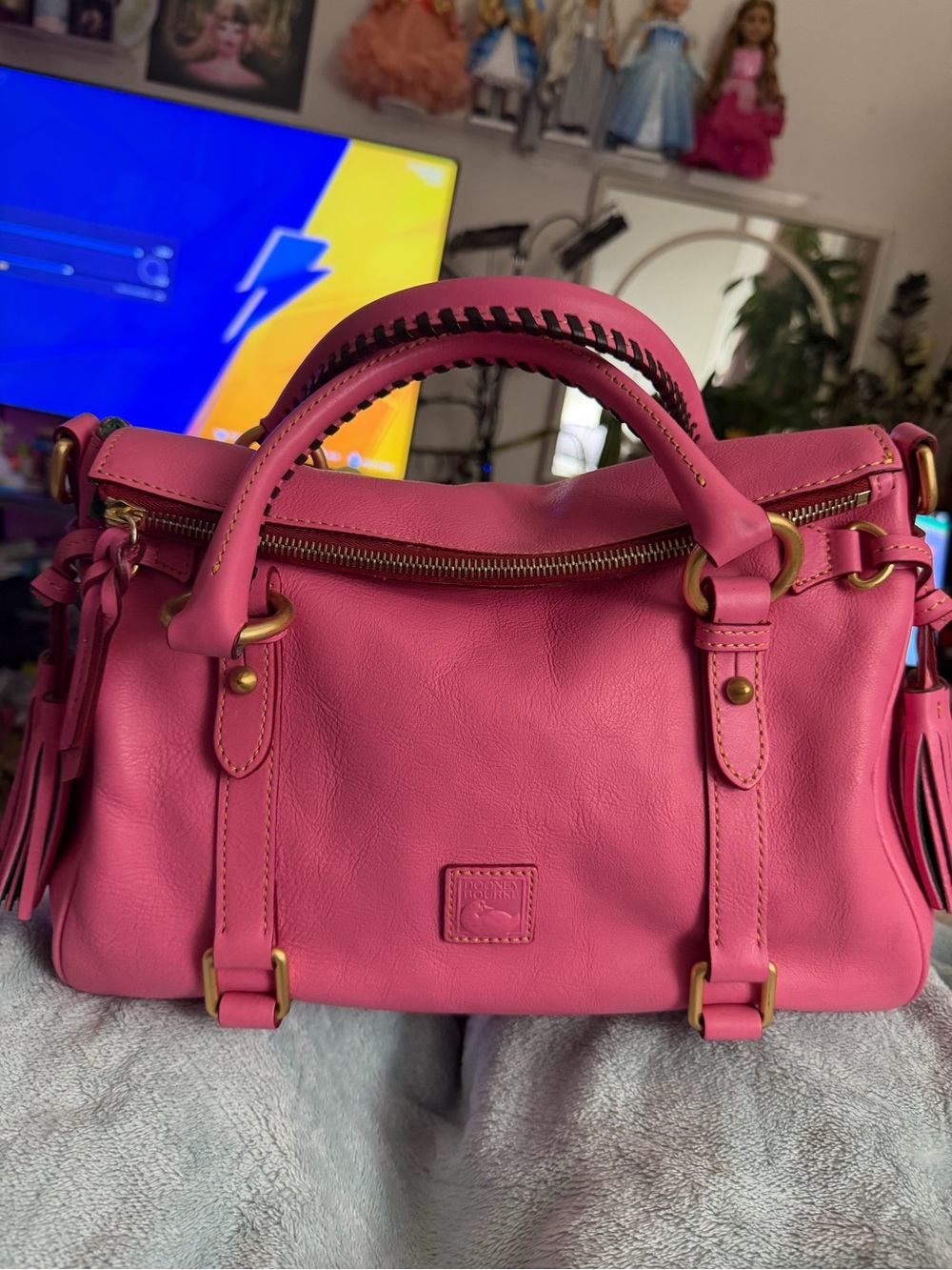 Dooney and Bourke bubble gum Florentine satchel 13 inch size